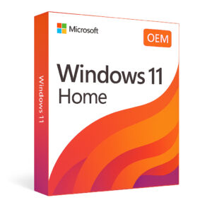 Microsoft Windows 11 Home OEM product box with orange Windows 11 logo design