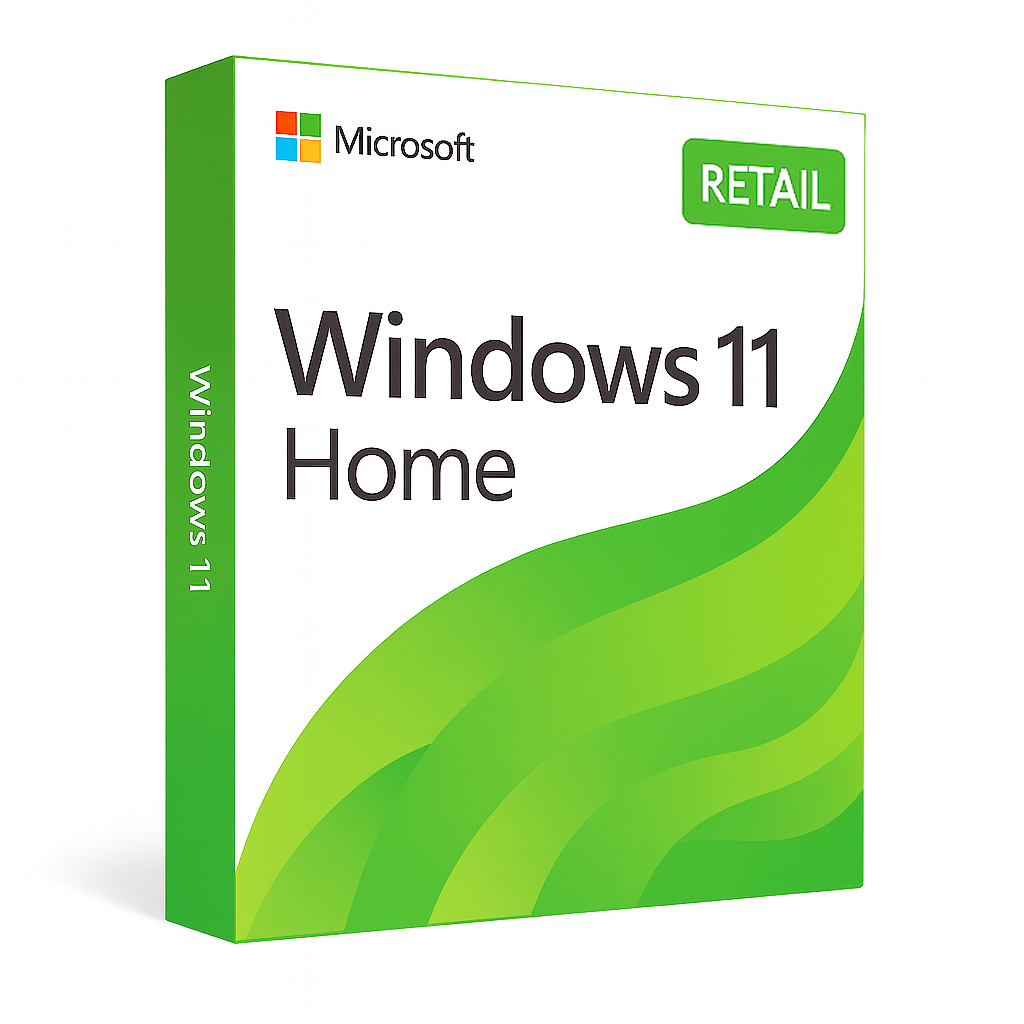 Microsoft Windows 11 Home Retail product box with green Windows 11 logo design