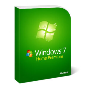 Microsoft Windows 7 Home Premium product box with green Windows 7 logo design
